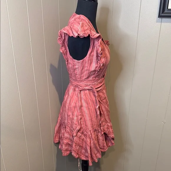 B6 Rebecca Taylor Women’s 0 Coral Striped Midi Wrap Dress - Picture 3 of 6